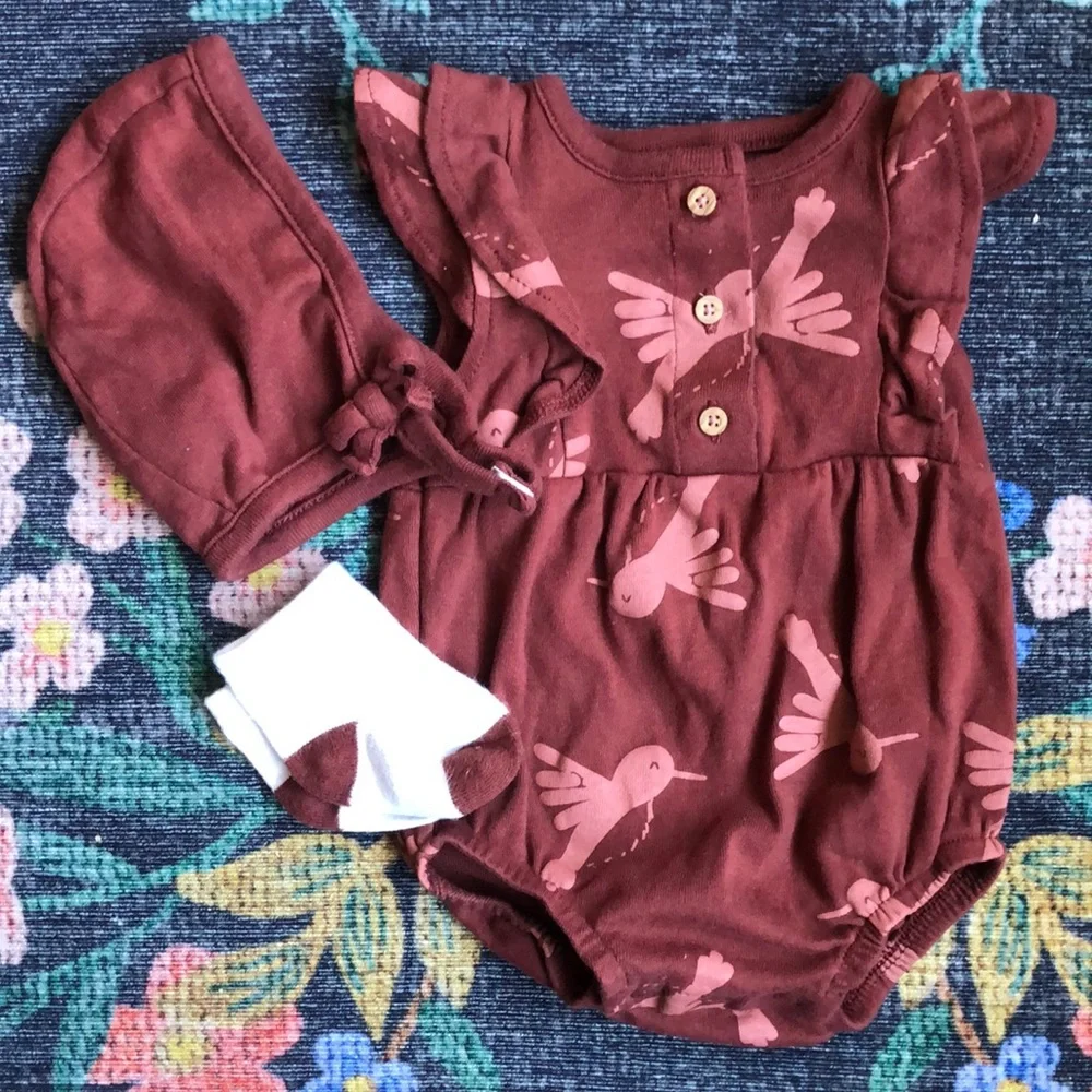 Carters 3-Piece Bubble Romper Set with Bonnet, Size 0-3 Months